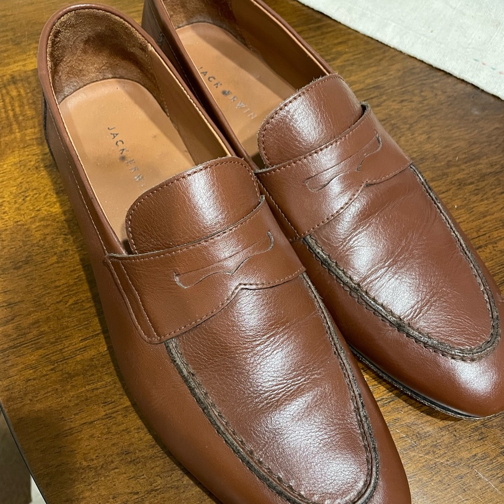 Jack Erwin Men's Brown Leather Slip-On Loafers
